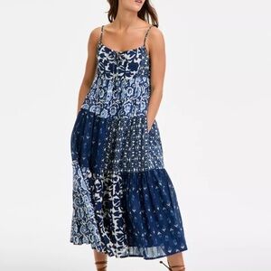 Lucky Brand Women's Patchwork Printed Sleeveless Tiered Midi Dress
